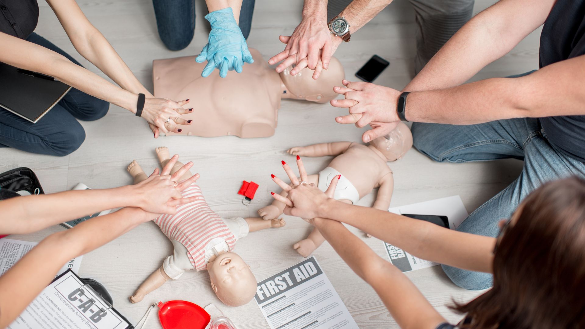 Students practicing CPR during Red Cross training
